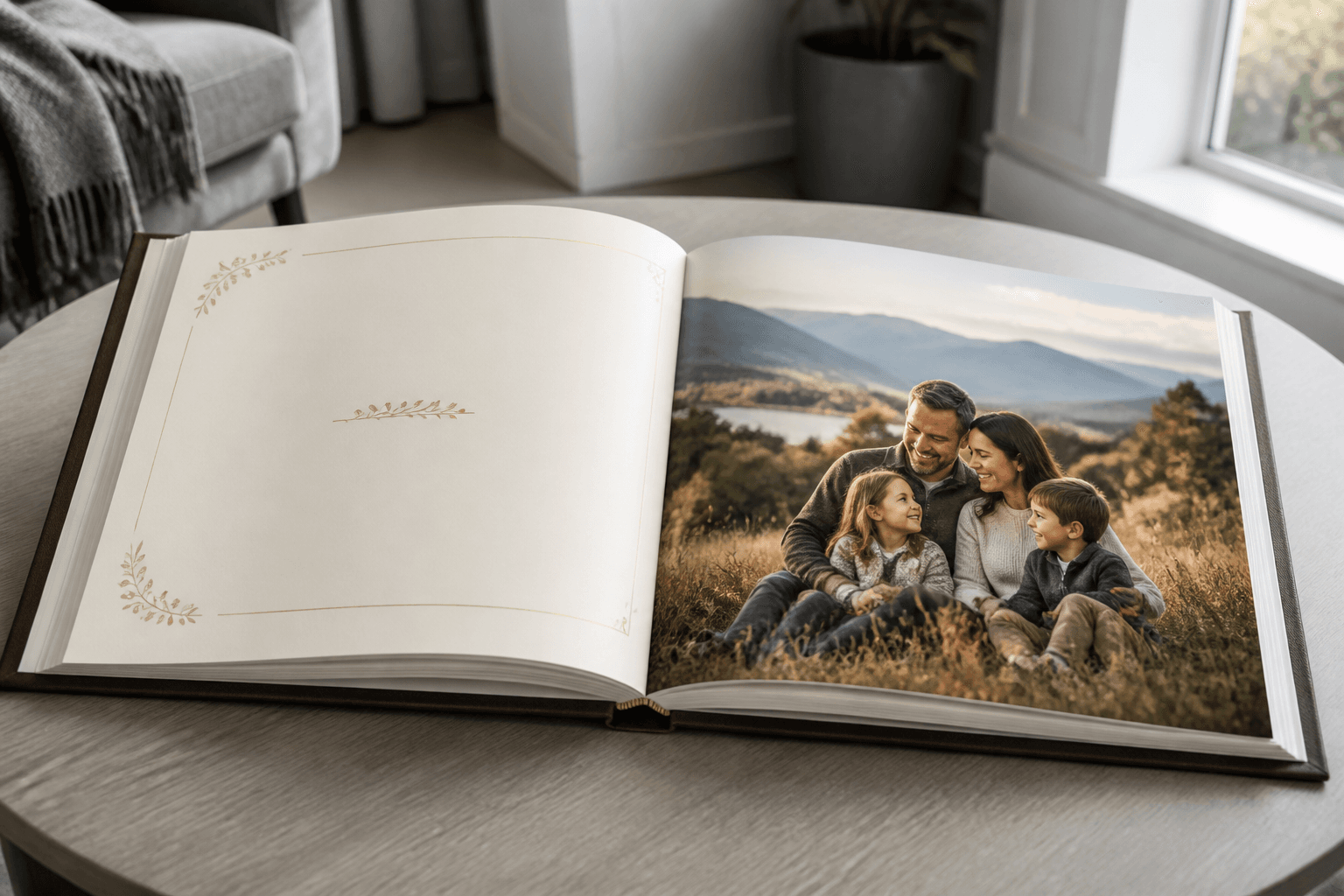 Ejemplo de un libro personalizado abierto sobre una mesa